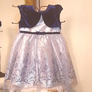 Formal Suede Blue Silver Sparkling Dress 3 Back Button Tie Children Size 4T